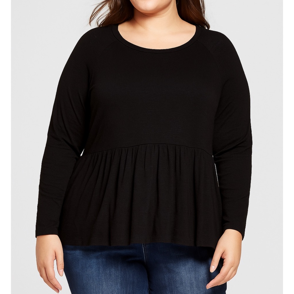 New Plus Size 2X XXL Stretchy Women's Black Long Sleeve Top